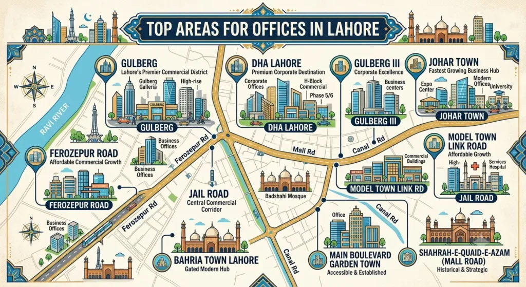 Top Areas for Offices in Lahore