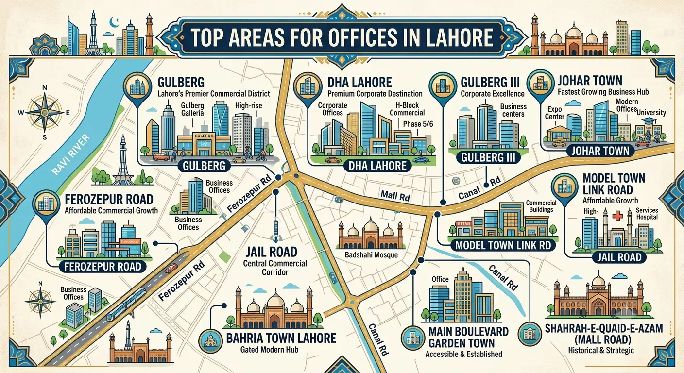 Top Areas for Offices in Lahore